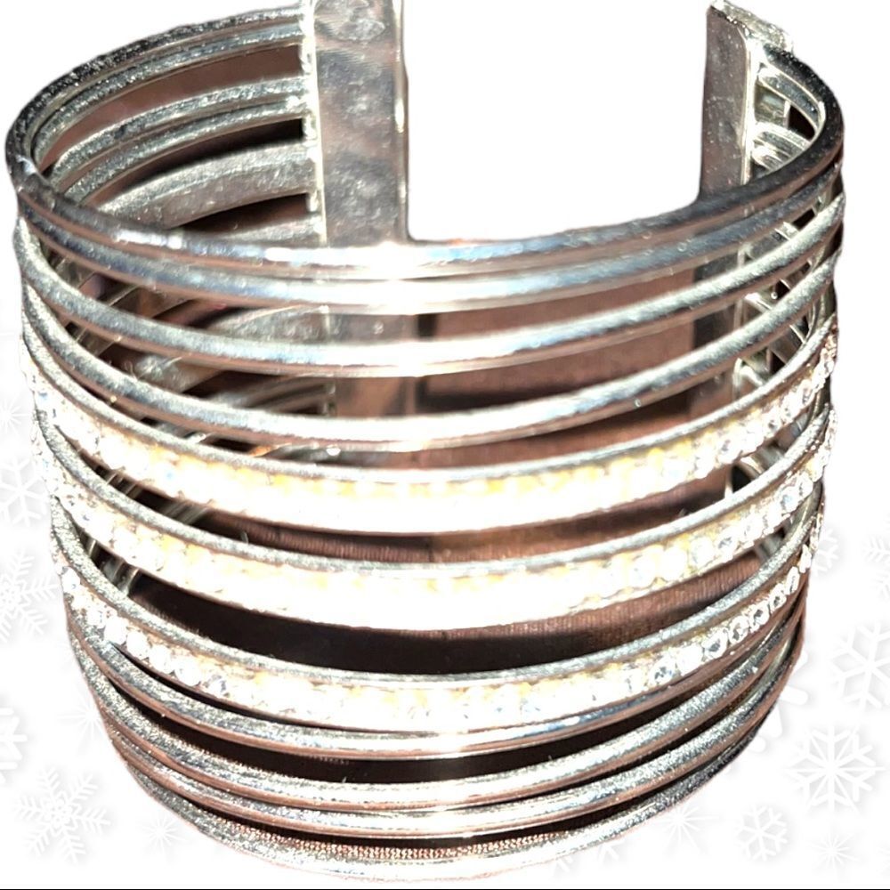 Silver Rhinestone Cuff Bangle With Multiple Layer… - image 4